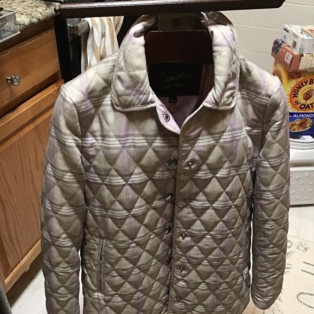 Ladies coach jacket lavender plaid print